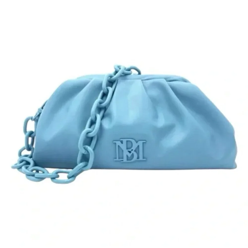 Badgley Mischka Wrapped Frame Clutch Chain Strap Blue Purse NWT MSRP $129 Vegan - Picture 1 of 5